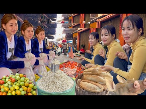 Cambodian Market Scene Compilation For Local People /  Various Kinds Of Cheap Fishes For Sales Here.