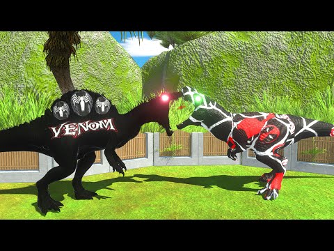 SPINOSAURUS VENOM vs BLACK SPIDERMAN T-REX DEATH RUN - Animal Revolt Battle Simulator ARBS