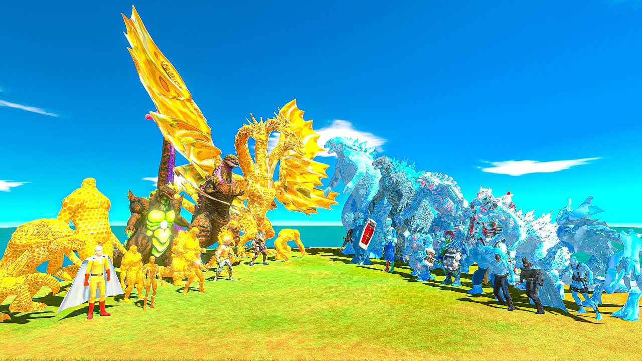 Godzilla 2014 + Mechagodzilla 2021 x Team ICE battle vs King Ghidorah + Shin Godzilla x Team Honey