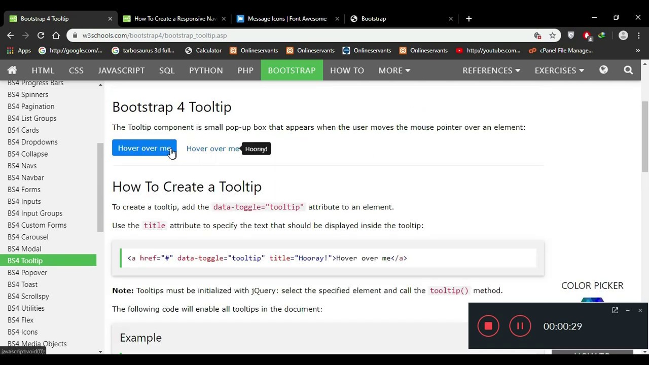 Tooltip in bootstrap 4 | Tooltip with jquery | Tooltip in html | bootstrap tutorial for beginners