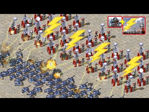 Charged Tesla Towers vs Grizzly - Same Cost - Red Alert 2 - They are Strong