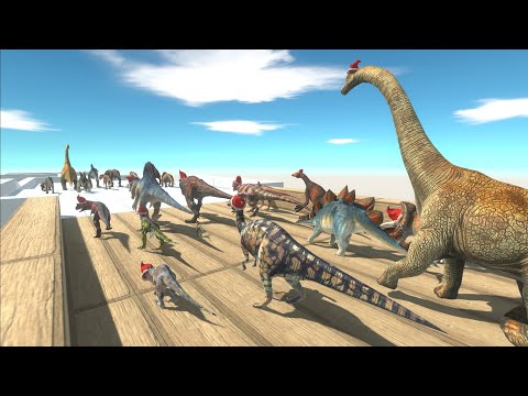 Dinosaurs trying to escape from Santa Dinosaurs - Animal Revolt Battle Simulator