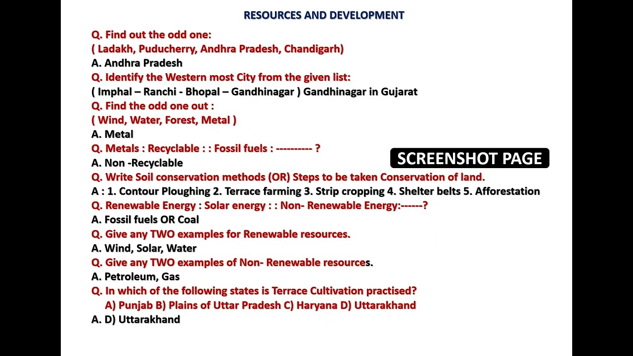 BRIDGE COURSE NOTES - RESOURCES AND DEVELOPMENT LESSON CLASS 10