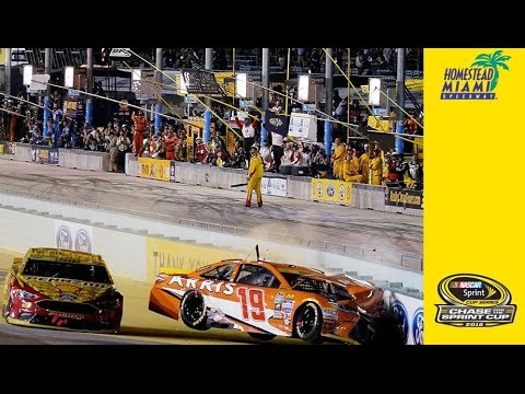Edwards and Logano tangle with 10 to go collecting several drivers