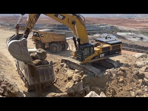 Caterpillar 385C Excavator Loading Caterpillar 775E Dumper And Trucks - Sotiriadis/Labrianidis Mines
