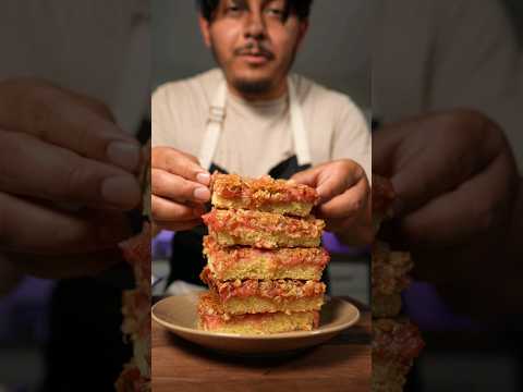 Watch Video: Rhubarb crumble Slice is buttery, rich, and good for the expanding of the back! #rhubarb #dessert