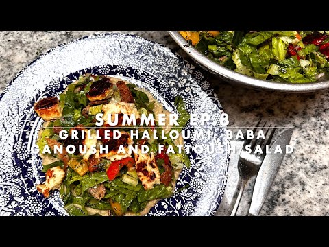 Grilled halloumi, baba ganoush and fattoush salad recipe