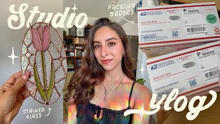 packing stained glass orders, glass cutting & new markers 📦🌷
