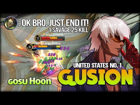 25 Kill SAVAGE!! Perfect Deadly Dagger! ɢᴏsᴜ Hoon United States No. 1 Gusion - Mobile Legends