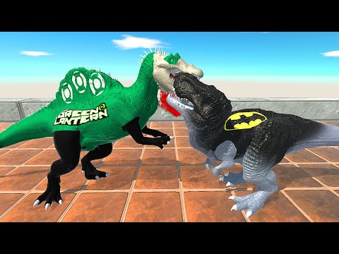 GREEN LANTERN SPINOSAURUS VS BATMAN T-REX DEATH RUN - Animal Revolt Battle Simulator