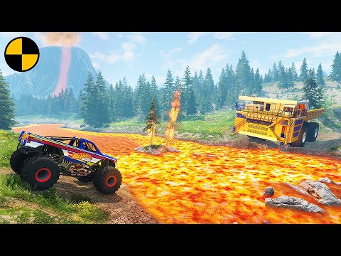 Big Wheels Cars vs Lava River 😱 BeamNG.Drive