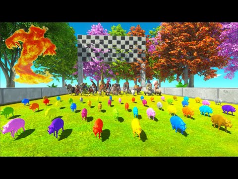 Speed Race COLOR DINOSAURS VS ANIMAL Champions Funny!🔥- Animal Revolt Battle Simulator