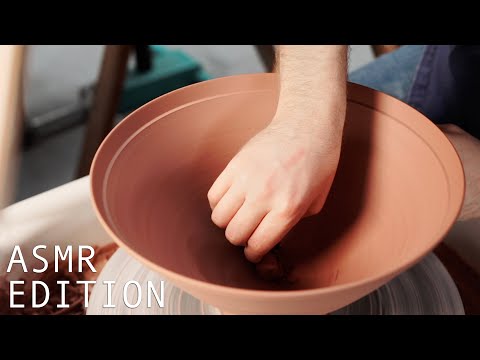 Throwing and Trimming a Large Stoneware Bowl with a Decorated Rim — ASMR Edition