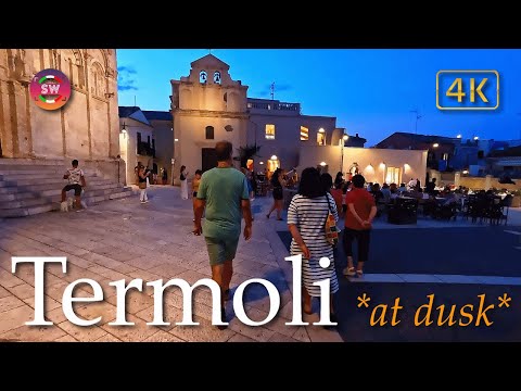 Termoli by night (Molise), Italy【Walking Tour】History in Subtitles - 4K