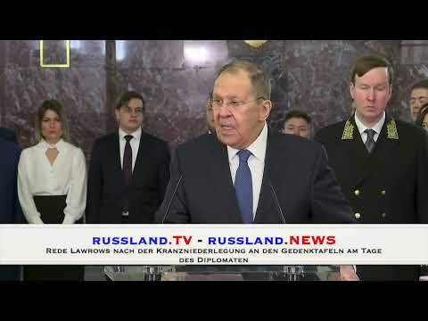 Rede Lawrows nach der Kranzniederlegung an den Gedenktafeln am Tage des Diplomaten