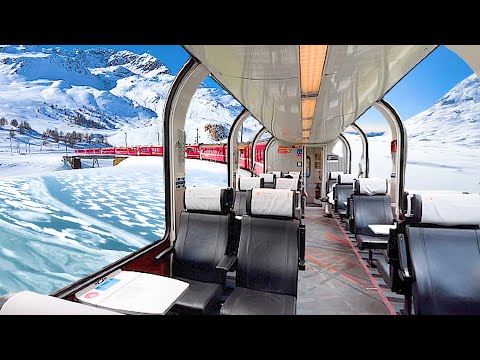 🇨🇭🇮🇹Riding on World's Most Beautiful Snowy Train! | Bernina Express (Switzerland→Italy)