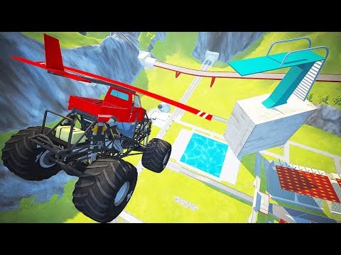 Monster Truck Tower Diving in Pool - Beamng drive  (jumping crashes)