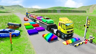 Flatbed Truck McQueen | Transportation with Truck - Pothole vs Car #105 | BeamNG.Drive Gameplay