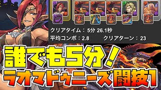 【パズドラ】誰でも5分以内！ニーズヘッグシステムで闘技場１【爆速ラオマドゥ編成】