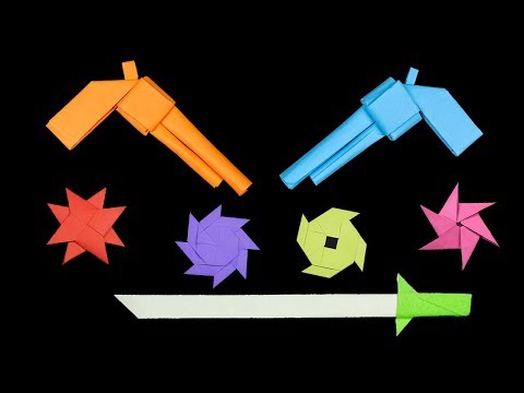 05 Easy Origami Ninja Star/Sword/Knife/Gun - How to make