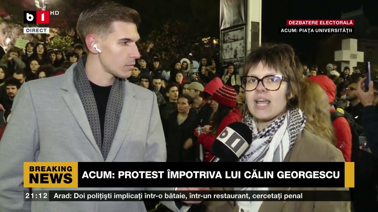 INCIDENT VIOLENT LA PROTESTUL ÎMPOTRIVA LUI CĂLIN GEORGESCU. Știri B1TV_ 25 nov. 2024
