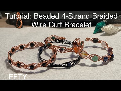 Beaded 4-Strand Braided Wire Cuff Bracelet