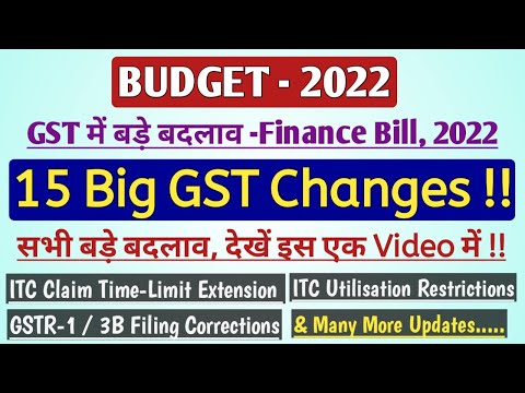 Big 15 GST Changes in Budget 2022 || Extension of Time-Limit for ITC Claim, GSTR1/3B Correction, ITC Video