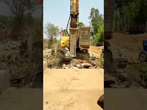 jcb Backhoe Loader  Breaking  Old  Bridge  Wall and Working For New Bridge Construction