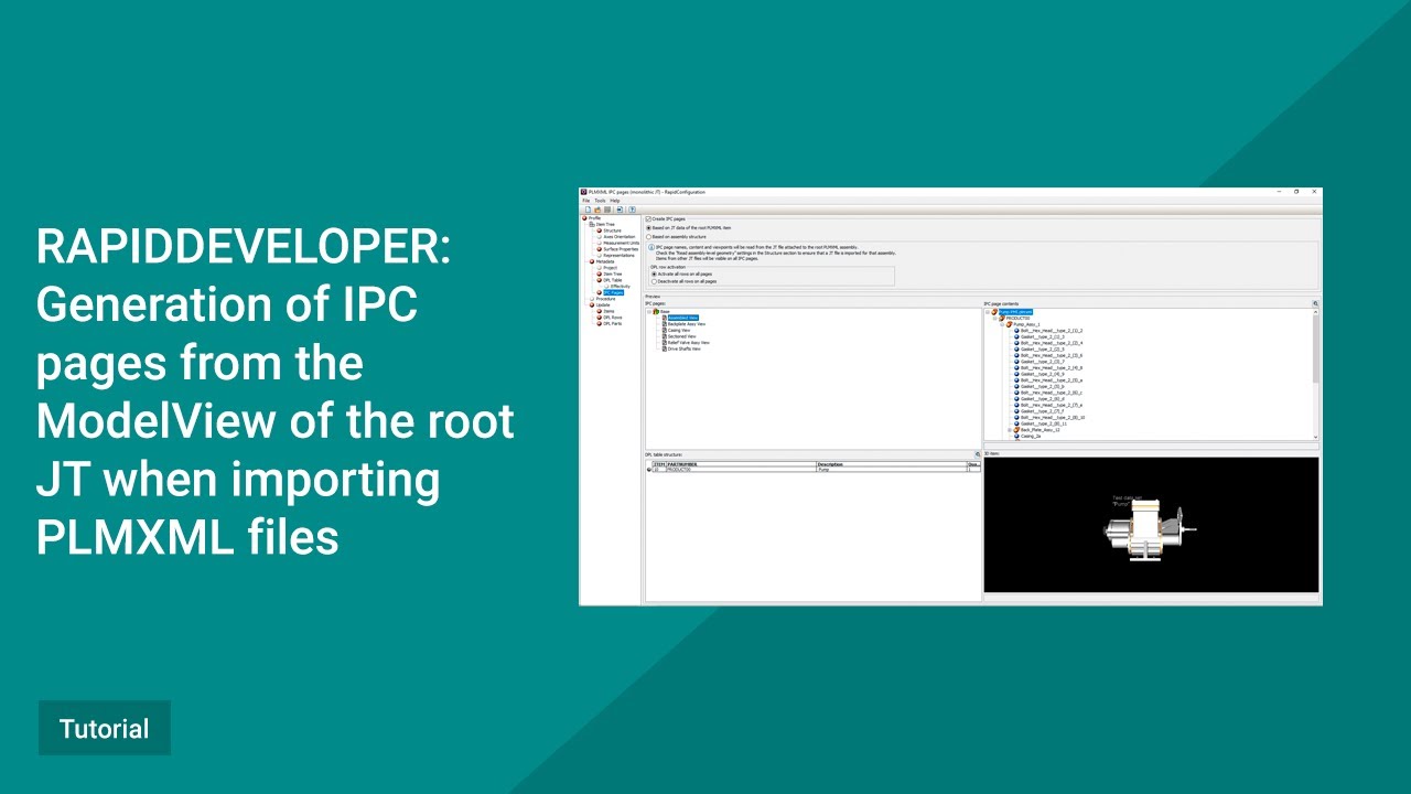 RapidDeveloper Tutorial. Generation of IPC pages from the ModelView of the root JT in PLMXML