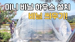 이동식 미니 비닐하우스 비닐씌우기 