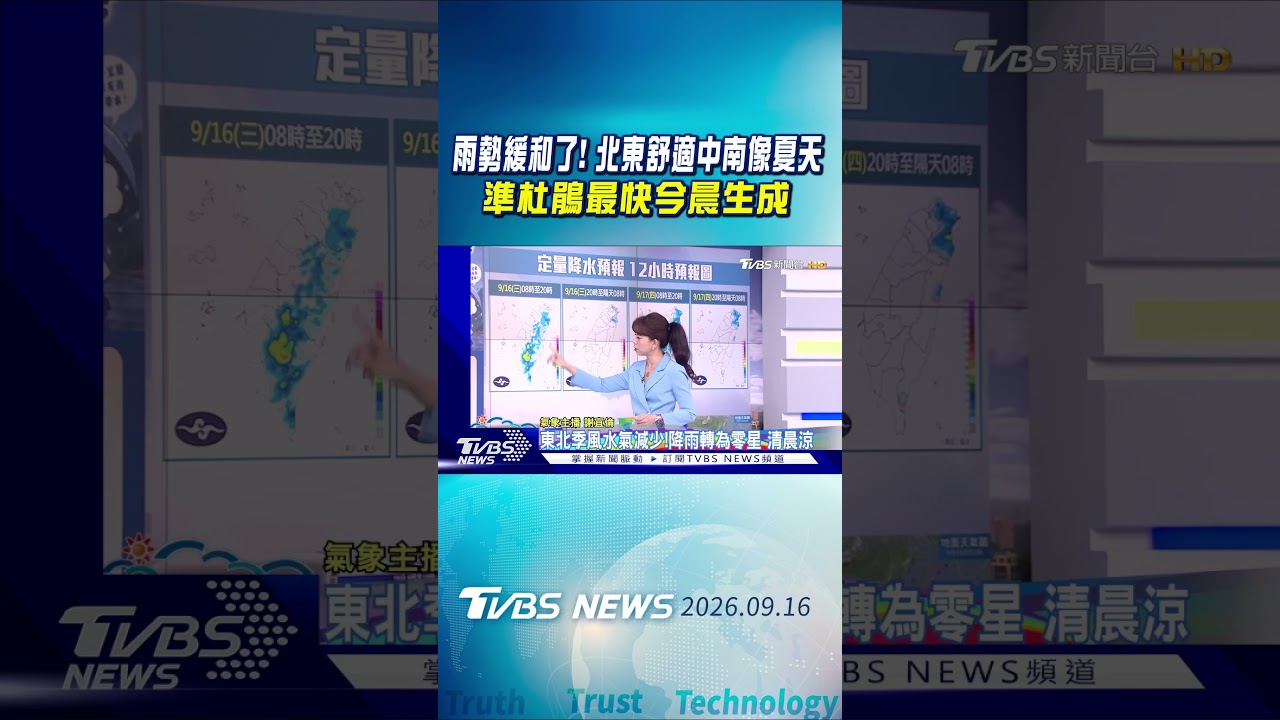 天氣/ 雨勢緩和了! 北東舒適中南像夏天 準杜鵑最快今晨生成|氣象主播 謝宜倫|早安氣象|TVBS新聞 20260916 @TVBSNEWS01