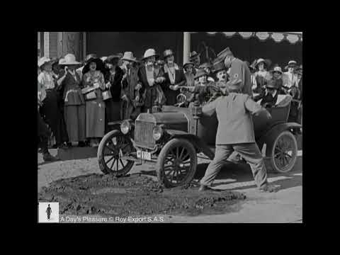 Charlie Chaplin trapped in tar   A Day's Pleasure 1919