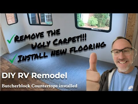 RV FLOORING REPLACEMENT | RV BUTCHERBLOCK COUNTERTOPS | DIY FAMILY CAMPER RENOVATION (S2E33)