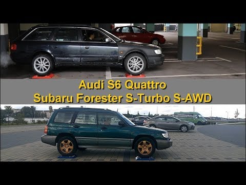SLIP TEST - Audi S6 Quattro (1996) vs Subaru Forester S-Turbo S-AWD (1998) - @4x4.tests.on.rollers