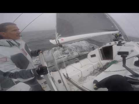 Doublehanded sailing a J-120 for the first time! Learning the ropes in 25kts!!!!