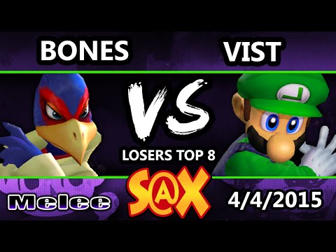 S@X Monthly - Bones (Falco) Vs. Vist (Luigi) SSBM Losers Top 8 - Smash Melee