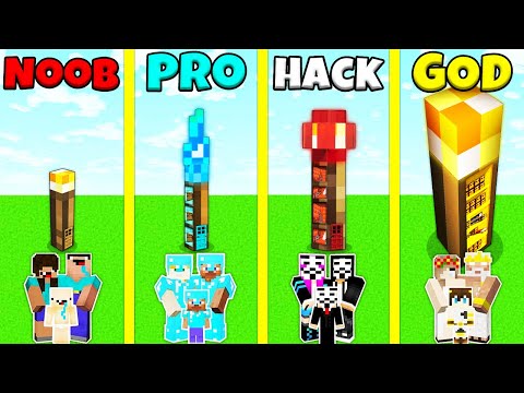 Minecraft Battle: NOOB vs PRO vs HACKER vs GOD: INSIDE TORCH BASE HOUSE BUILD CHALLENGE / Animation