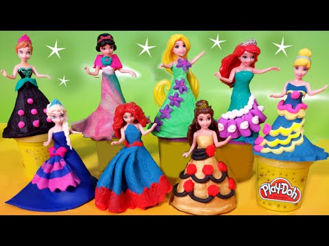 PLAY DOH Sparkle dresses 8 Disney Princess Magiclip...