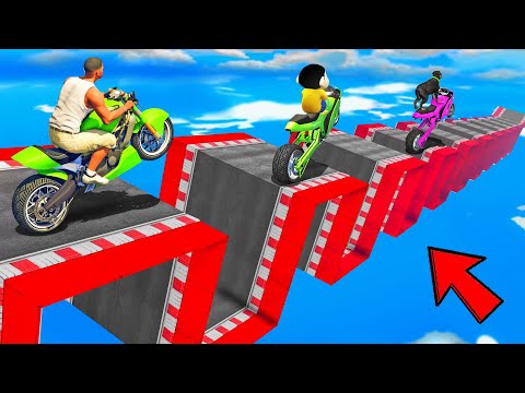 SHINCHAN AND FRANKLIN TRIED THE IMPOSSIBLE GAP ZIGZAG ROAD PARKOUR CHALLENGE GTA 5
