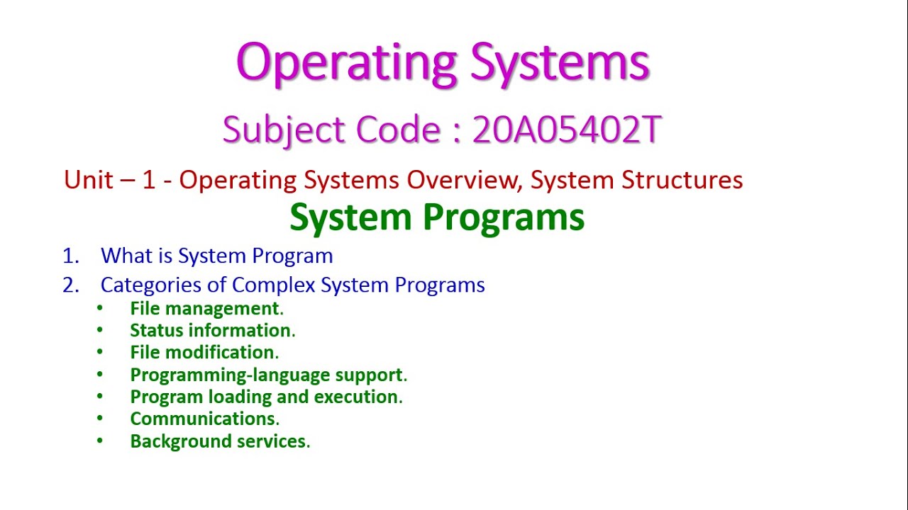 System Programs-Operating Systems-Unit – 1 -20A05402T