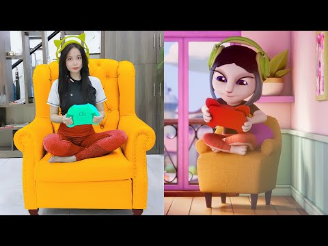 Imitate Angela at Home Playing Games - My Talking Angela 2 In Real Life | Girl Cosplay Angela Best