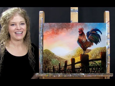 How to Paint MORNING RISE ROOSTER with Acrylic - Paint and Sip at Home - Step by Step Tutorial