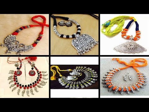 Thread fancy silver metal neclace jewellery designs