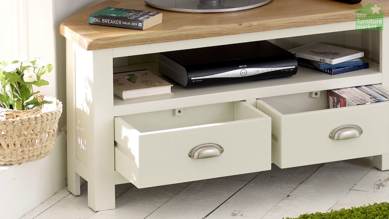 Cotswold Cream Painted Corner TV Unit with Oak Top