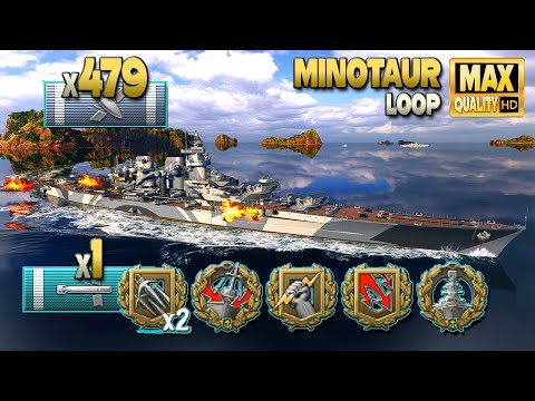 Cruiser Minotaur: Tense game on map Loop - World of Warships