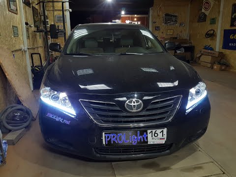 Toyota Camry. ДХО стиль Lexus. Решение проблемы плохого штатного света. Замена стёкол.