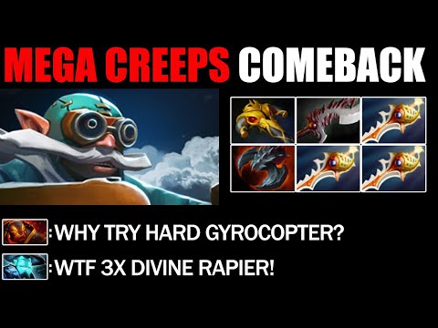 3X Divine Rapier Gyrocopter Defend Mega Creeps - Most Epic Comeback Immortal Rank Dota 2