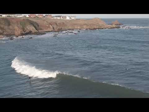 Aerial view of nice swell at Coldingham Bay