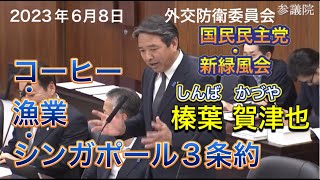 2023年6月8日【国民民主党】榛葉 賀津也　外交防衛委員会「コーヒー・漁業・シンガポール3条約」