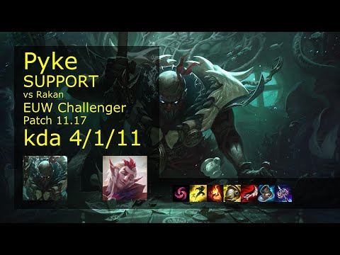 Pyke Support vs Rakan - EUW Challenger 4/1/11 Patch 11.17 Gameplay